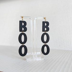 BOO black polymer clay earrings Handmade lightweight Hypoallergenic 3.5"